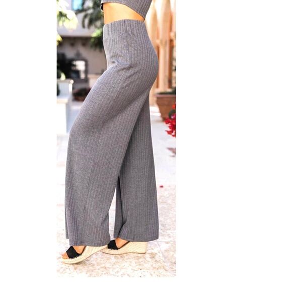 Pink Lily Saving Grace Ribbed Flare Pants. - Picture 2 of 6